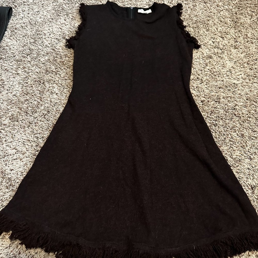 THML Size Large Brown Fleecy Tank Dress with Frilly Trim
